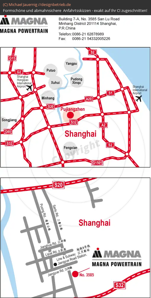Anfahrtsskizze Shanghai / China (Übersichtskarte und Detailkarte) MAGNA Powertrain (220)