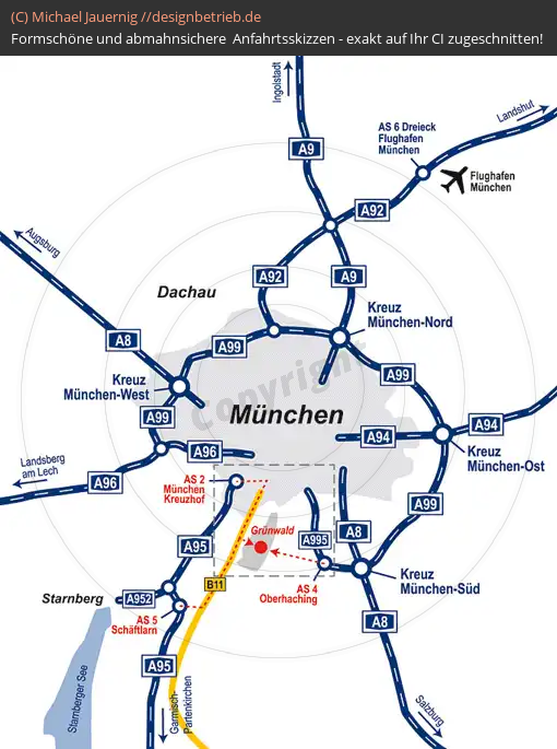 Anfahrtsskizze München (Übersichtskarte Großraum München) Büro Rickert GmbH (183)