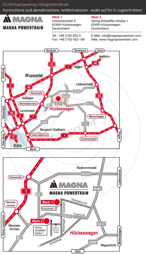 Anfahrtsskizze Hückeswagen (Übersichtskarte und Detailkarte) MAGNA Powertrain (219)