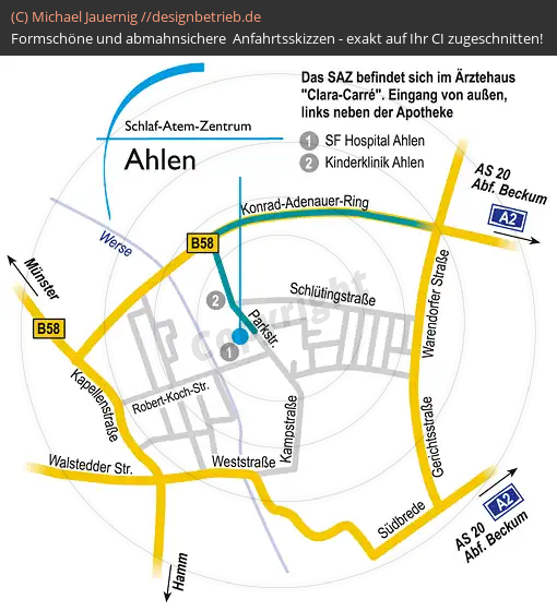 Anfahrtsskizze Ahlen Parkstraße Schlaf-Atem-Zentrum Löwenstein Medical GmbH & Co. KG (504)