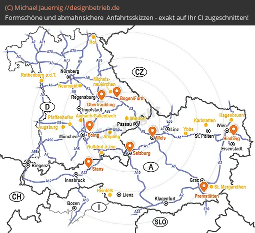 Anfahrtsskizze Bayern, Österreich, Südtirol Regionenkarte Tschann Nutzfahrzeuge GmbH (775)